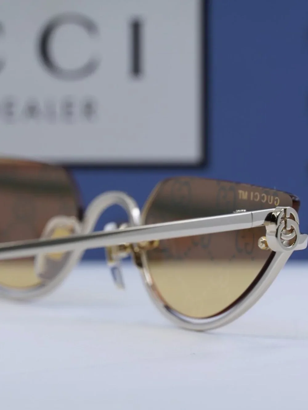 Gucci GG1603S 004 Cat Eye Sunglasses - Gold/Rose Mirror to Dark Yellow